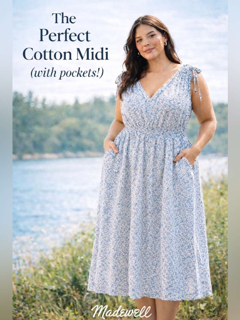 Madewell Blue Floral Cotton Midi Dress